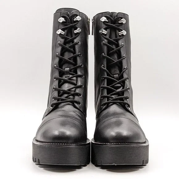 Michael Kors Women Bryce Platform Black Leather Lace Combat Boots US 9.5 M NEW - Picture 2 of 10